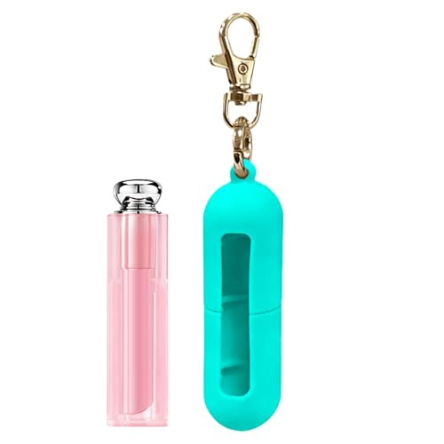 Yqooup Llavero de lápiz labial, bolsillo de silicona portátil, llavero de brillo de labios, para el trabajo, actividades al aire libre, viajes, gimnasio, (lake blue), Consulte la descripción