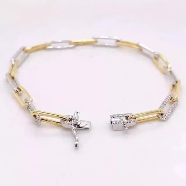 Ashu jewellers || Gorgeous 14K Two Tone Gold Plated Diamond Lab Created 3.50Ct Round Cut Paperclip Bracelet For Women's Silver For Your Love 7"4
