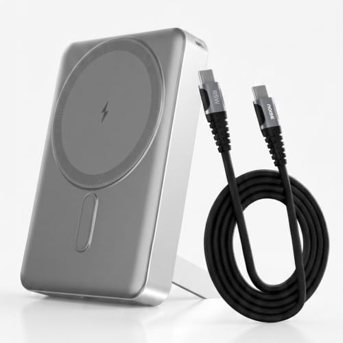 Image of Noise 10000mAh MagSafe Wireless Power Bank + 65W Type-C to Type-C Braided Cable (1M):Built-in Stand,15W Wireless & 22W Wired Output, Strong Magnetic Hold, for Android & iPhones (Moonlight Silver)