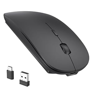 RaceGT Wireless Mouse USB C & USB A, Rechargeable Laptop Mouse, Portable Lightweight Optical Design, Quiet Click, Long Battery Life, Adjustable DPI for PC, Desktop, Chromebook, Mac, Notebook - Black