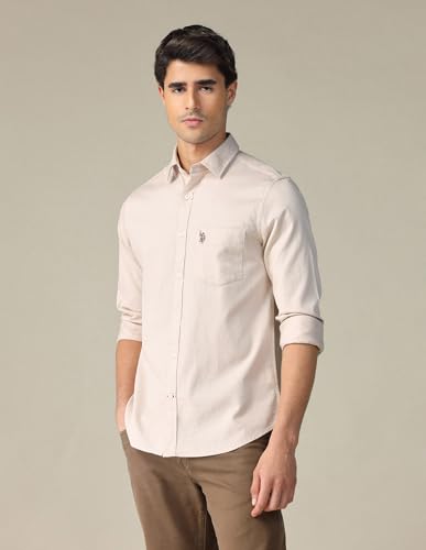 Image of U.S. Polo ASSN. Solid Tailored Fit Cotton Shirts for Men - 100% Cotton, Full Sleeve Mens Casual Shirts
