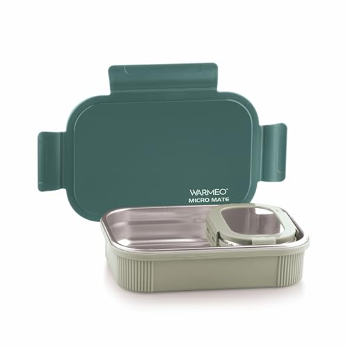Image of WARMEO MICROMATE Microwave-Safe Stainless Steel Lunch Box, Bpa Free, Perfect for Office, School, Travelling, Combo(800ml+150 ml),Green