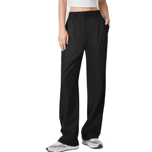Black Wide-Leg Tailored Pants,Business Casual Pants for Women,High Elastic High Waisted Work Trousers