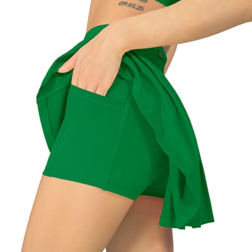 Mcedar Pleated Tennis Skirt For Women With Pockets Mid-Rise Athletic Skirts Golf Skorts Running Workout Built-In Shorts 035Bmq-Kelly Green/Cs #TOP2
