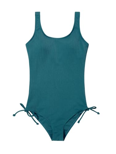Image of Girls One Piece Swimsuits Ribbed Bathing Suit Teen Girls Adjustable Straps Drawstring Athletic Swimwear Swim Suit