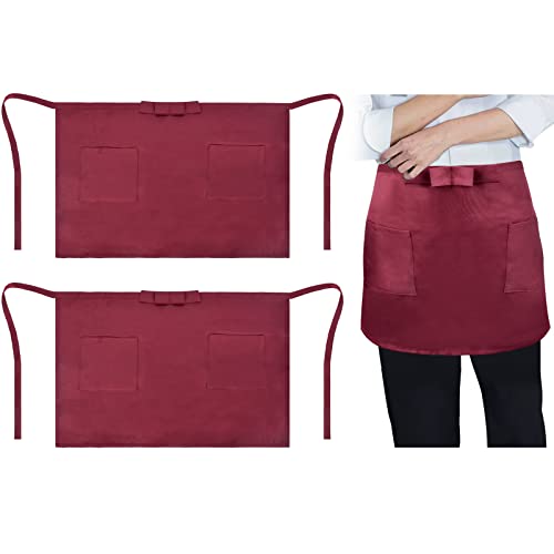 Dokeno Taillenschürze, 2 Stücke Wasserdichte Halbe Schürze für Damen und Herren, Kellnerschürze Kurz Schürze mit 2 Taschen, Einfarbige Küchenschürzen in Halber Länge für Küche, Chef, Restaurant