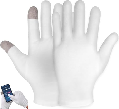 Flycppo 1 Pares Guantes Hidratantes De Pantalla Táctil De Algodón Blanco Para Manos Secas Eccema Guantes Tratamiento De Spa De Manos Para Reparación De Piel