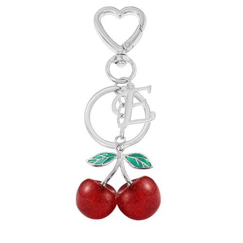 Heart-Shaped Keychain with Initial A-Z and Cherry Charm Bag Charms for Women,Car Accessories