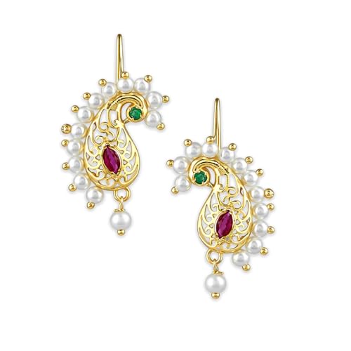 Vama Fashions Half Moon Or Peacock Shape Maharashtrian Traditional Press on Bugadi Upper Ear Clip on Earrings For Women & Girls