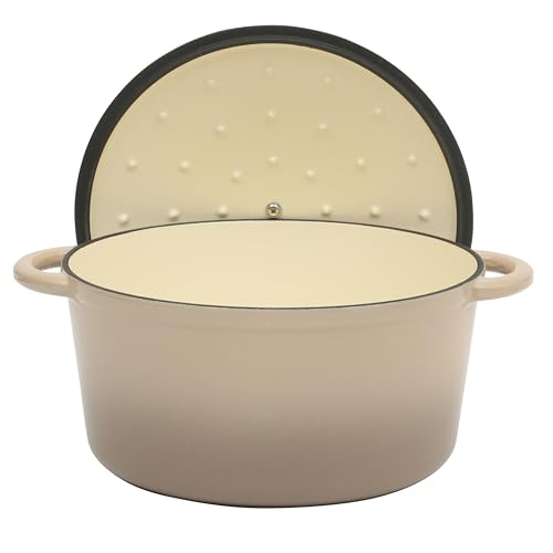 Image of Gibson Home Addlestone 7 Qt Enameled Cast Iron Dutch Oven Pot with Lid - Round, Oven Safe to 500F, Ideal for Bread Baking & Stews - Gradient Taupe