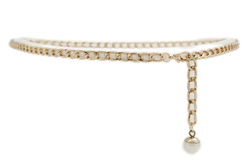 TFJ Women Sexy Bling Fashion Gold Metal Chain High Waist Belt Cream Pearl Bead Charm Plus XL XXL