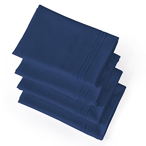 Yiyea 100% Brushed Microfiber Queen Pillow Cases Set Of 4, Super Soft And Cozy Embroidered Bed Pillowcases King With Envelope Closure, Wrinkle, Fade, Stain Resistant (20"X36", Navy Blue) #TOP1