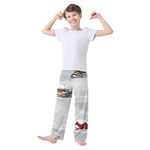 ZZXXB Tractor Snow Boys Long Pants Soft Trousers Elastic Waist Kids Lounge Bottoms with Pockets S-XL3