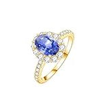 Whoiy 1 ct Creado Zafiro Anillos Mujer Oro Blanco Elegante Anillo de Compromiso Real Anillos de Boda Anillos de Oro Real para Mujeres, 14, Metal precioso Piedra preciosa, Zafiro creado