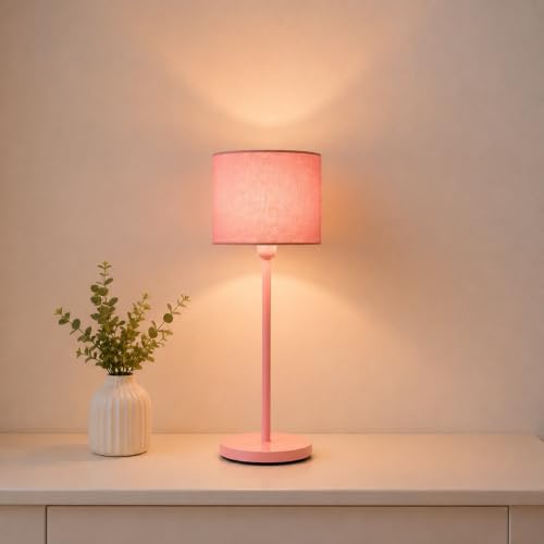 Image of THE GRANDEUR Table Lamp with Fabric Shade, 55 cm, Pink, Metal Base