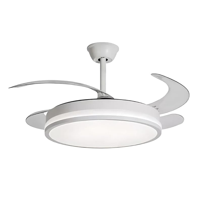 Genérico Ventilador de Techo Vera con Aspas Rectráctiles y Luz, Ø107cm, 3 Aspas, Motor DC 40W, 6 Velocidades, Temporizador hasta 4h, Función Invierno-Verano, Protección IP44 (Metal)