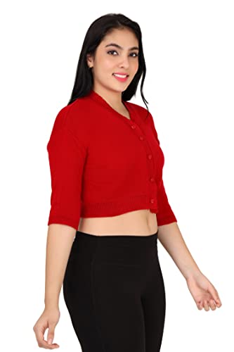 Image of Women Winter Wear V-Neck Half Sleeves Regular Fit Woollen Blouse