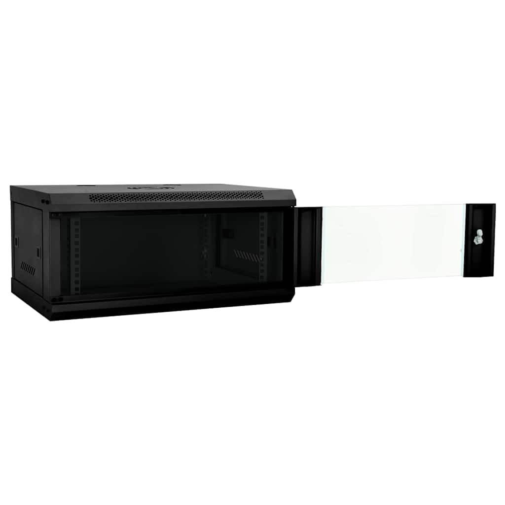 Armadio di rete da parete, 60 x 35 x 28 cm, armadio server in acciaio con anta in vetro, per ufficio e infrastrutture IT, nero