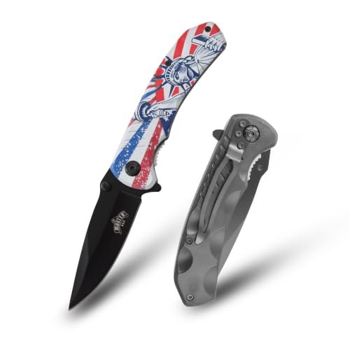 Image of MASTER USA 7.75 inch Folding Pocket Knife, Statue of Liberty Handle, 3.25 inch Black 3CR13 Blade