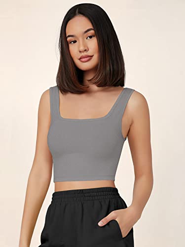 Image of Women's & Girls' Solid Polyester Rib-Knit Square Neck Tank Tops