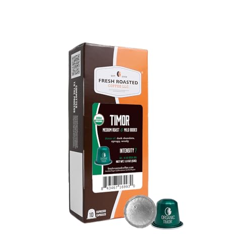 Image of Fresh Roasted Coffee, Organic Timor Espresso Capsules for Nespresso OriginalLine, Medium, USDA Organic, Kosher, 10 Recyclable Aluminum Capsules