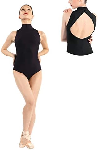 Black Leotard for Girls Ballet Dance Bodysuit Yoga Women Turtleneck Neck Sleeveless Back for Class Performance (XXS-Height 42โ-48โ)