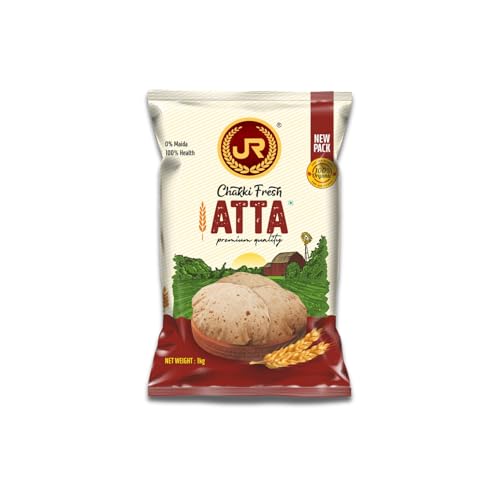 Image of JR Chakki Atta 1 kg |Whole Wheat Atta | No Maida 100% Wheat | High Dietary Fiber for Easy Digestion, Sharbati Atta, Wheat Flour | New Pack