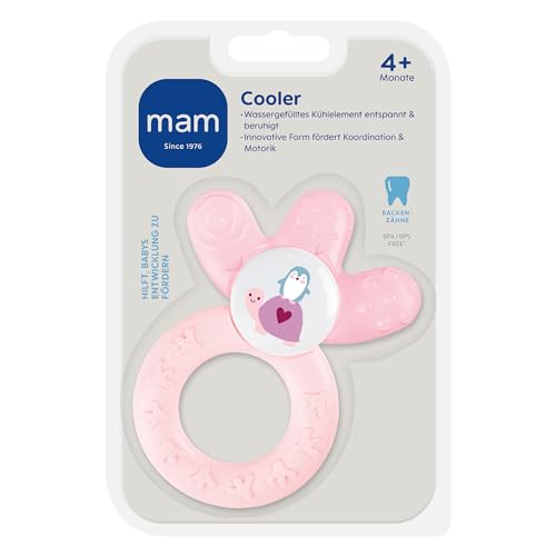 MAM Cooler, Beißring für Babys fördert Sehsinn & Motorik, Greifling mit Wasserkühlteil erreicht auch die Backenzähne, ab 4+ Monate, rosa
