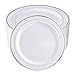 BUCLA 100Pieces Silver Rim Plastic Plates-7.5inch Silver Disposable Salad/Dessert Plates-Ideal for Weddings& Parties