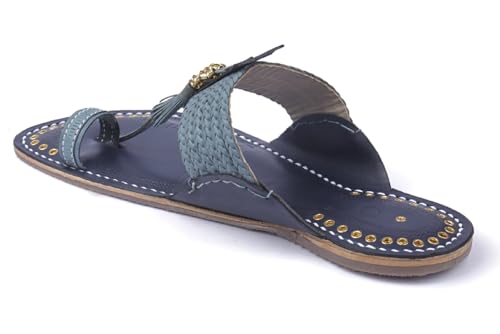 Image of KORAKARI Mens Handmade Kolhapuri Chappal Smooth and Comfortable, Stylish Durable Anti Slip Design Flip Flops Slippers Genuine Leather Traditional Indian Footwear.