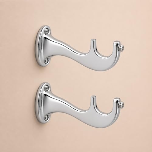 Image of Elite Aluminum Curtain Rod Brackets - Heavy-Duty Wall Mount Clamps for Curtain Rod Support for Door and Window Curtain Rods with Screw and Wall Plug - Pack of 2PCS (Royal Chrome Silver)