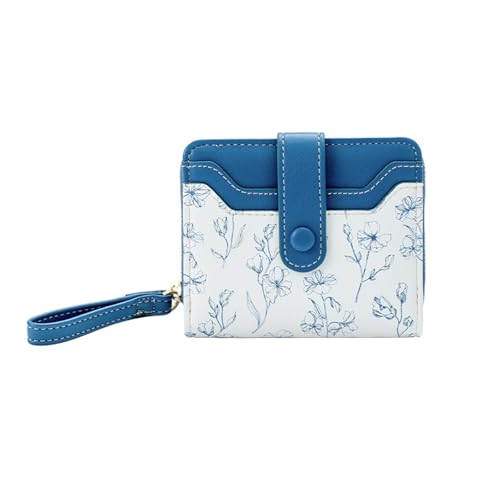 Portefeuille femme compact à 6 fentes de rangement en cuir PU bleu