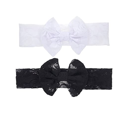 Black Lace Baby Headband Black Hair Bow Band Baby Black Lace Bow Baby Headwear BBG06 (Black White Set)4
