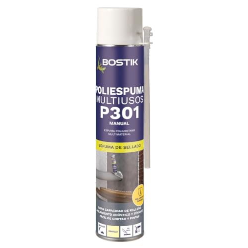 BOSTIK P301 POLIESPUMA MULTIUSOS Beige con Cánula, Espuma de Poliuretano Multimaterial, Rendimiento Térmico, Resistencia a Tracción, Compresión y Cizallamiento, Resiste al Envejecimiento, Bote 750 ml