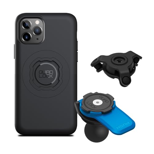 Image of Quad Lock 1 inch Ball Adaptor for Motorcycle Phone Mount with Vibration Dampener and MAG Phone Case for iPhone 11 Pro