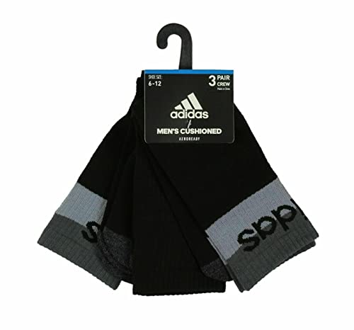 adidas Cushioned Blocked Linear Logo Socks - 3-Pack, Crew (for Men) - BLACK/ONIX GREY/LIGHT ONIX GREY (L)
