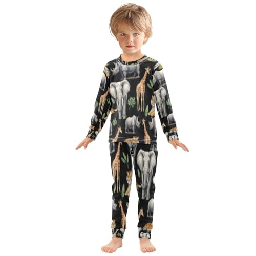 Pajama Sets Long Sleeve African Animals on Black Soft Comfy Sleepwear 2 Piece PJS 3-8T2