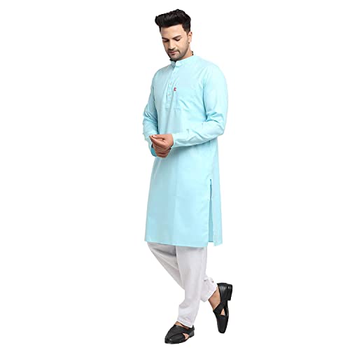 Image of Royal Kurta Mens Cotton Solid Pattern Kurta and Salwar Set