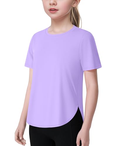 JOCMIC Girls Athletic Shirts Short Sleeve Quick Dry T-Shirt UPF 50+ Basic Tee Tops for Kids Teens Sports Activewear