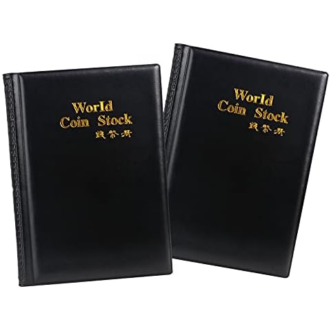 Mopoin Coin Collectors Album, 2 Pack Coin Book 240 Pockets Coin Holder Coin Storage Album PU Leather Coin Collection Coins for Collectors (Black) Cover