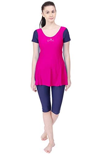Image of Originals Swimming Costume for Women's One-Piece Beach Wear with Sleeve & Skirted 3 /4 Leggings Maximum Covered Swim Wear Dress (L - 7XL)