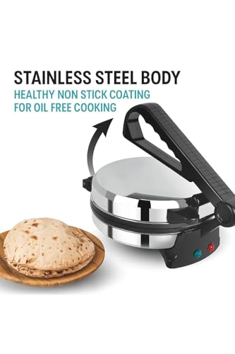 Image of IRONDEEP Electric Roti Maker, Non-Stick Chapati Press with Temperature Control, Black and Silver, Automatic Flatbread Maker for Home Kitchen