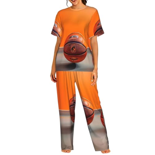 Ensemble de pyjama femme à offrir imprimé basket-ball orange soyeux