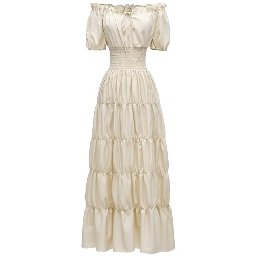 Abaowedding Renaissance Women Medieval Chemise Dress Pirate Peasant Top Irish Under Dress (Beige XL)