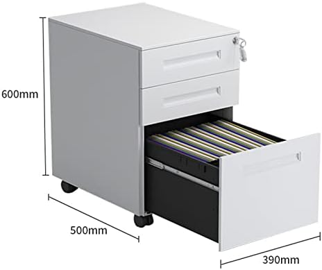 SISWIM File Cabinet 3 Drawer Metal Mobile File Cabinet with Lock, Under Desk Filing Cabinet for Legal/Letter/A4 File, Fully Assembled with Wheels Storage Cabinet (Color : Blanc)