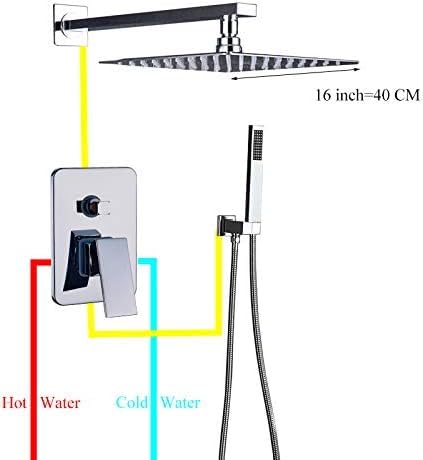 Chromowana bateria prysznicowa z deszczownicą 8/10/12/16 cali, jednouchwytowa, zestaw natryskowy Concea Bath z słuchawką ABS, montaż ścienny, zestaw natryskowy 10 cali, zesta,16 Inch Shower Set