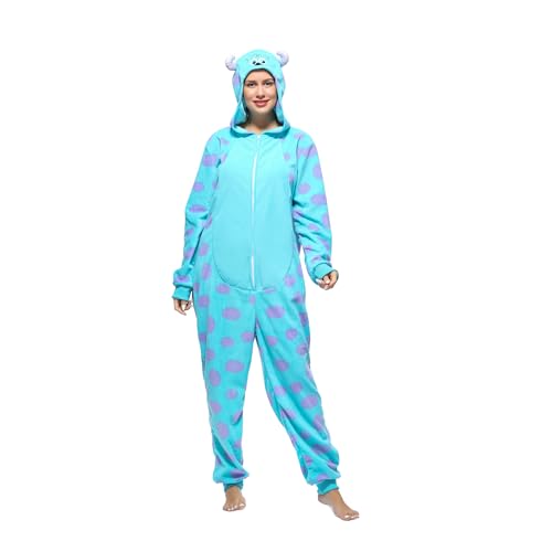 Rabtero Unisex Adults Monsters Inc Costume, Womens Sulley Onesie for Mens, Halloween Christmas Cartoon Cosplay Sully Costume for Teens Youth and Adults Men Women, X-Large