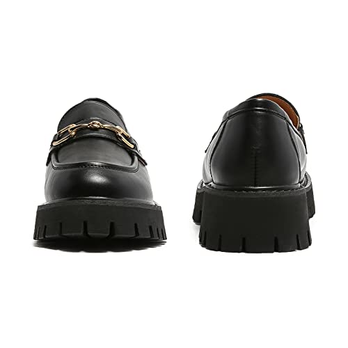 Image of Platform Loafers for Women Chunky Heel Lug Sole Loafers Slip ons Round Toe