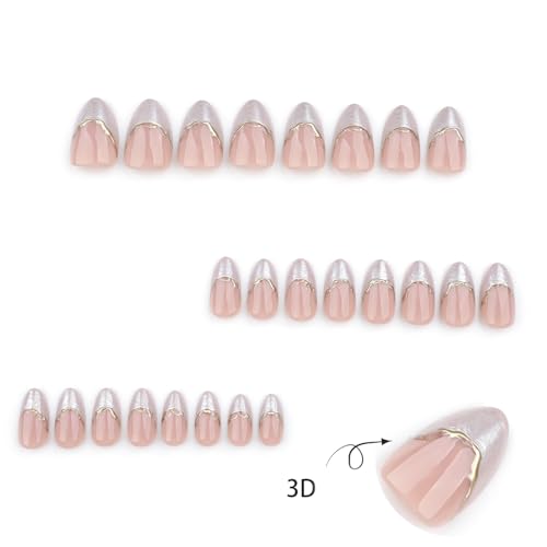 Image of Secret Lives Almond Press-On Nails - White Gradient with 3D Design Wearable Artificial Nail Tips 24-Pieces False Nail Set with Kit