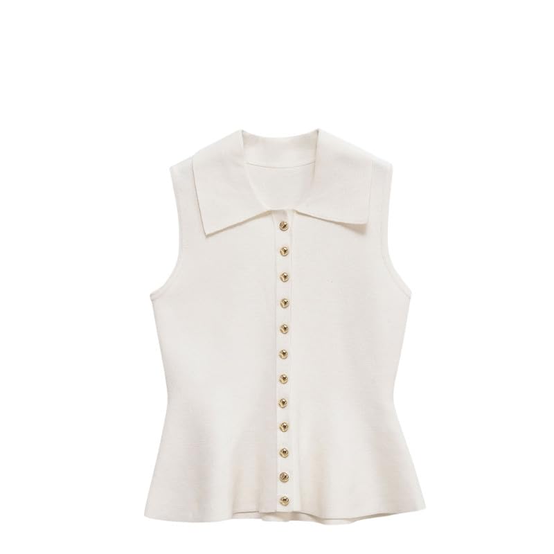 Women's Knitted Vest Top Short Skirt Hem Sleeveless Western Style Casual Regular Fit Top-image-3